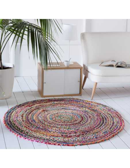 alfombra redonda para salon multicolor yute algodon