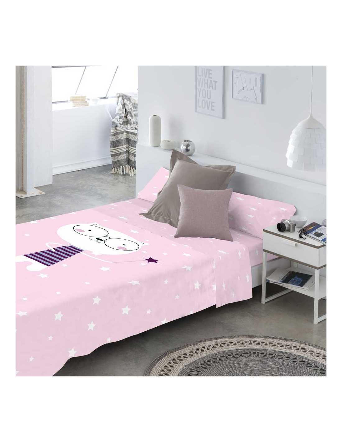COTTON - Juego de sábanas INFANTIL color rosa