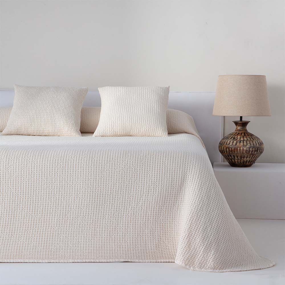 Colcha de primavera-verano de algodón con textura waffle jacquard, transpirable y de tacto suave.