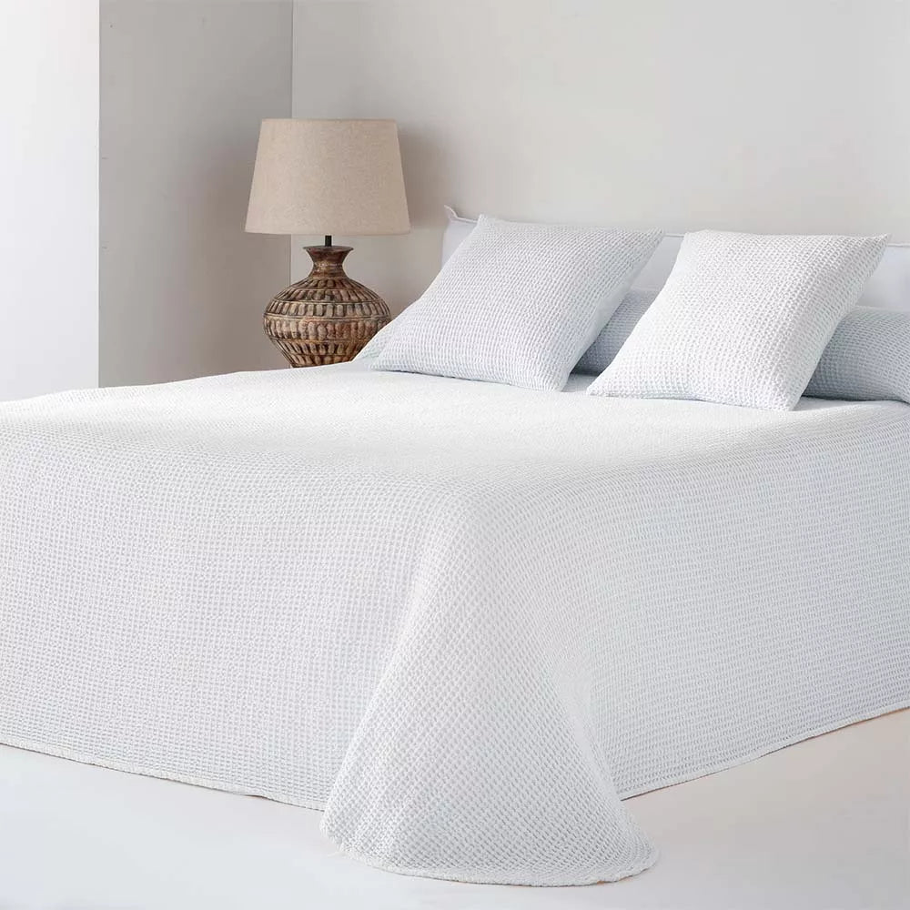 Colcha bouti de algodón con tejido waffle jacquard de nido de abeja, ligera y perfecta para primavera y verano.