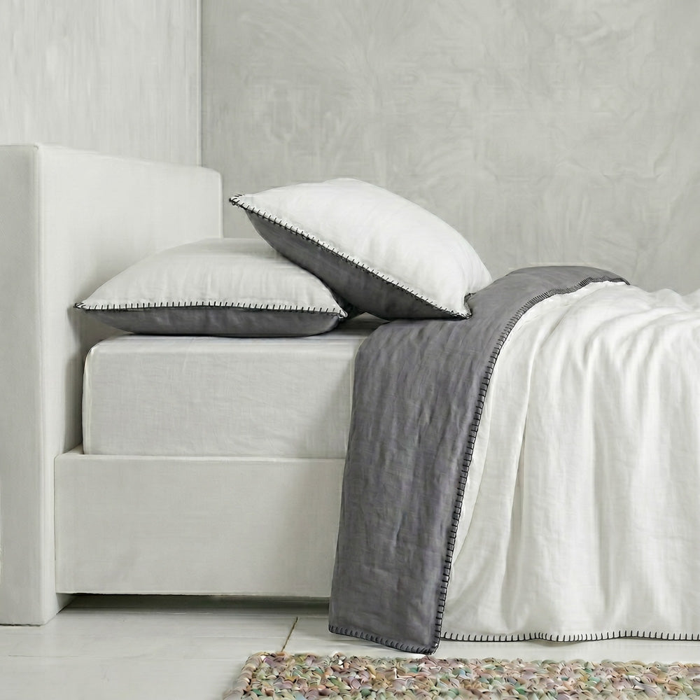 Funda nórdica reversible blanco y gris de percal de algodón 200 hilos