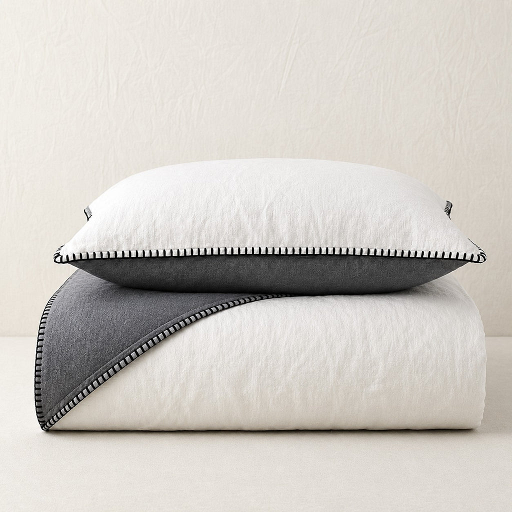 Funda nórdica reversible blanca y gris confeccionada en percal de algodón 200 hilos