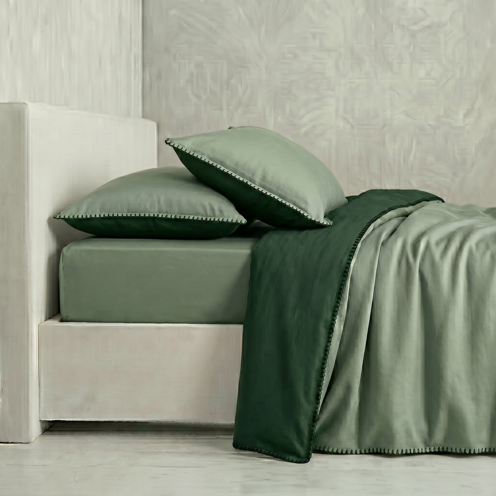 Funda nórdica reversible verde claro y verde oscuro de percal algodón 200 hilos con cierre de botones