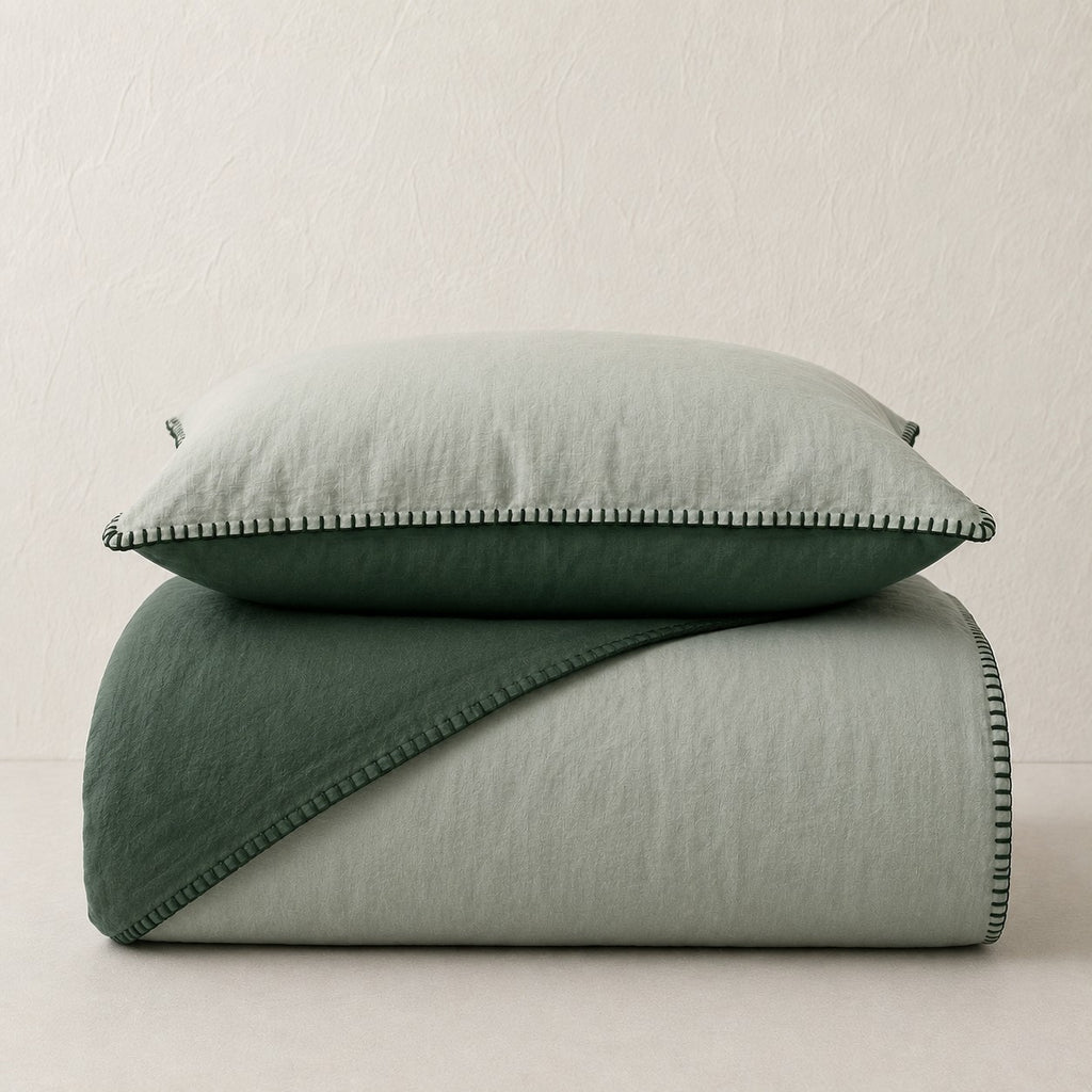 Funda nórdica verde claro y verde oscuro reversible de percal de algodón 200 hilos
