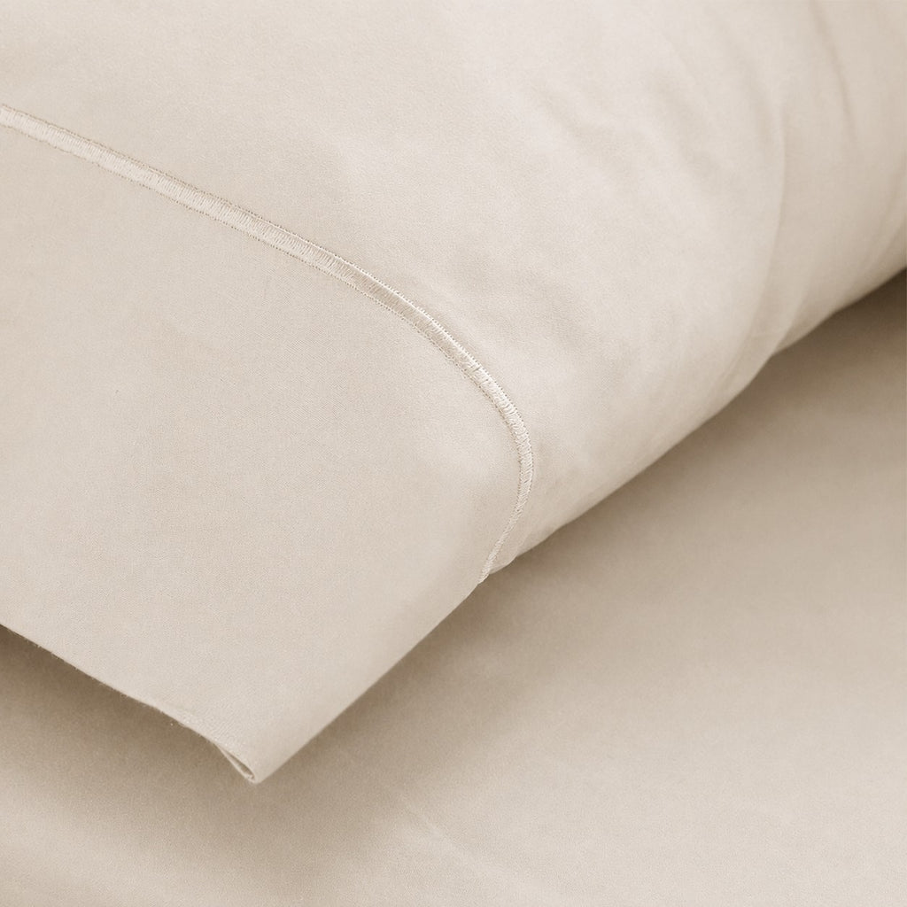 Juego de cama de satén algodón 300 hilos beige con funda nórdica y bajera