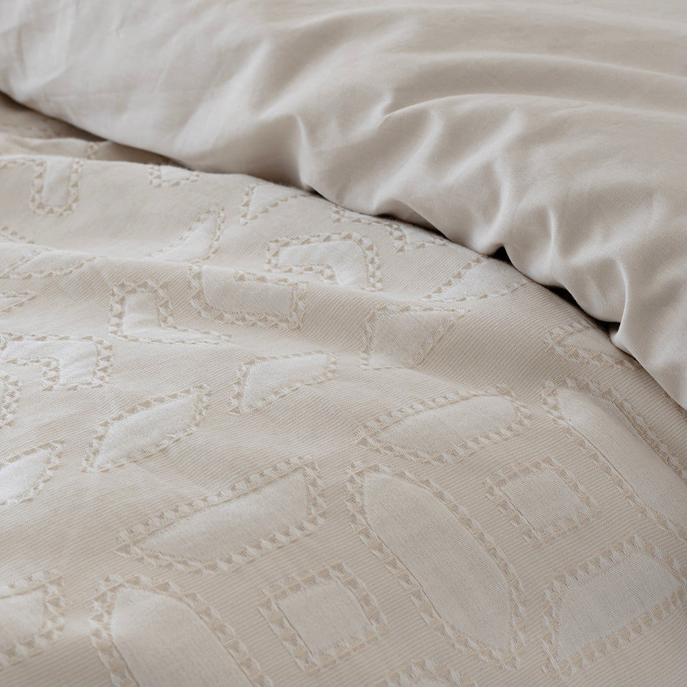 Funda de edredón nórdico de algodón y lino color beige con botones