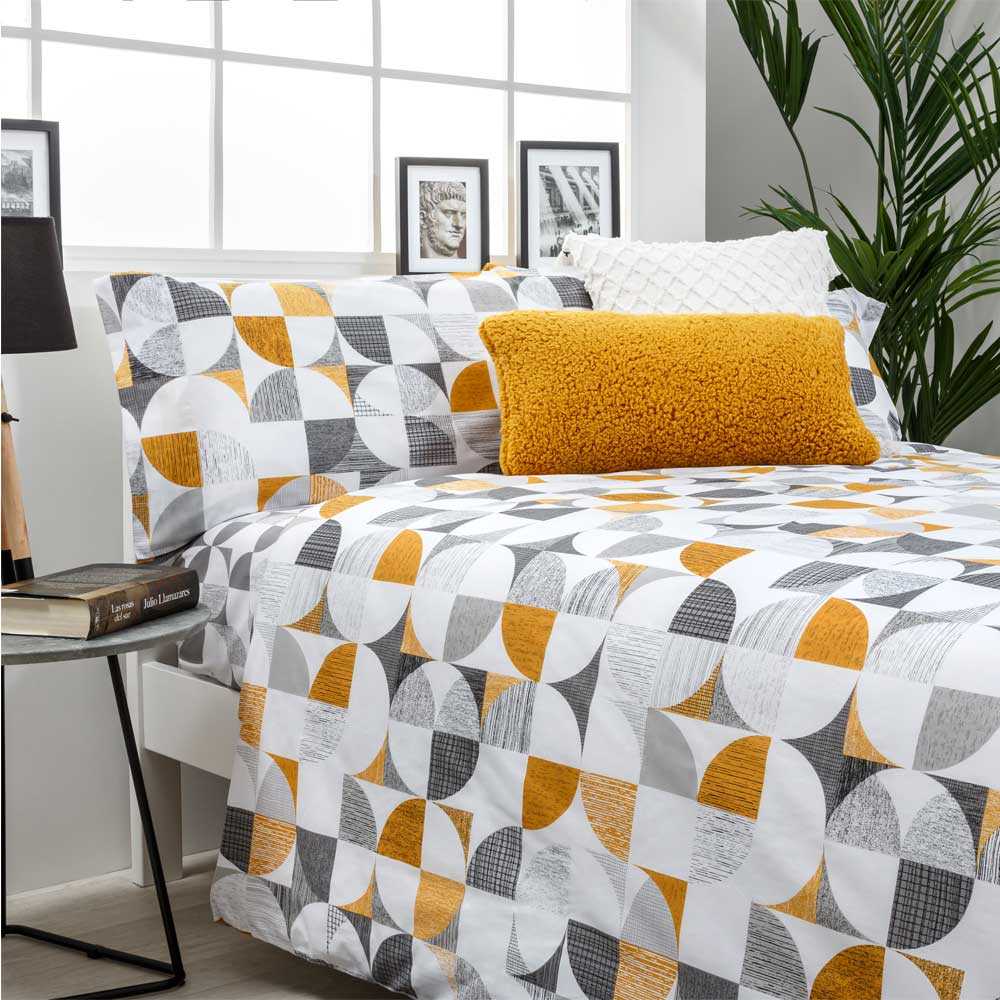 Funda de edredón nórdico en tejido poliéster y algodón para dormitorio moderno.