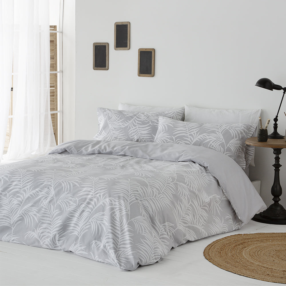 Juego de funda nórdica GRIS de algodón orgánico con funda nórdica, sábana bajera ajustable y fundas de almohada, disponible en todos los tamaños de cama.