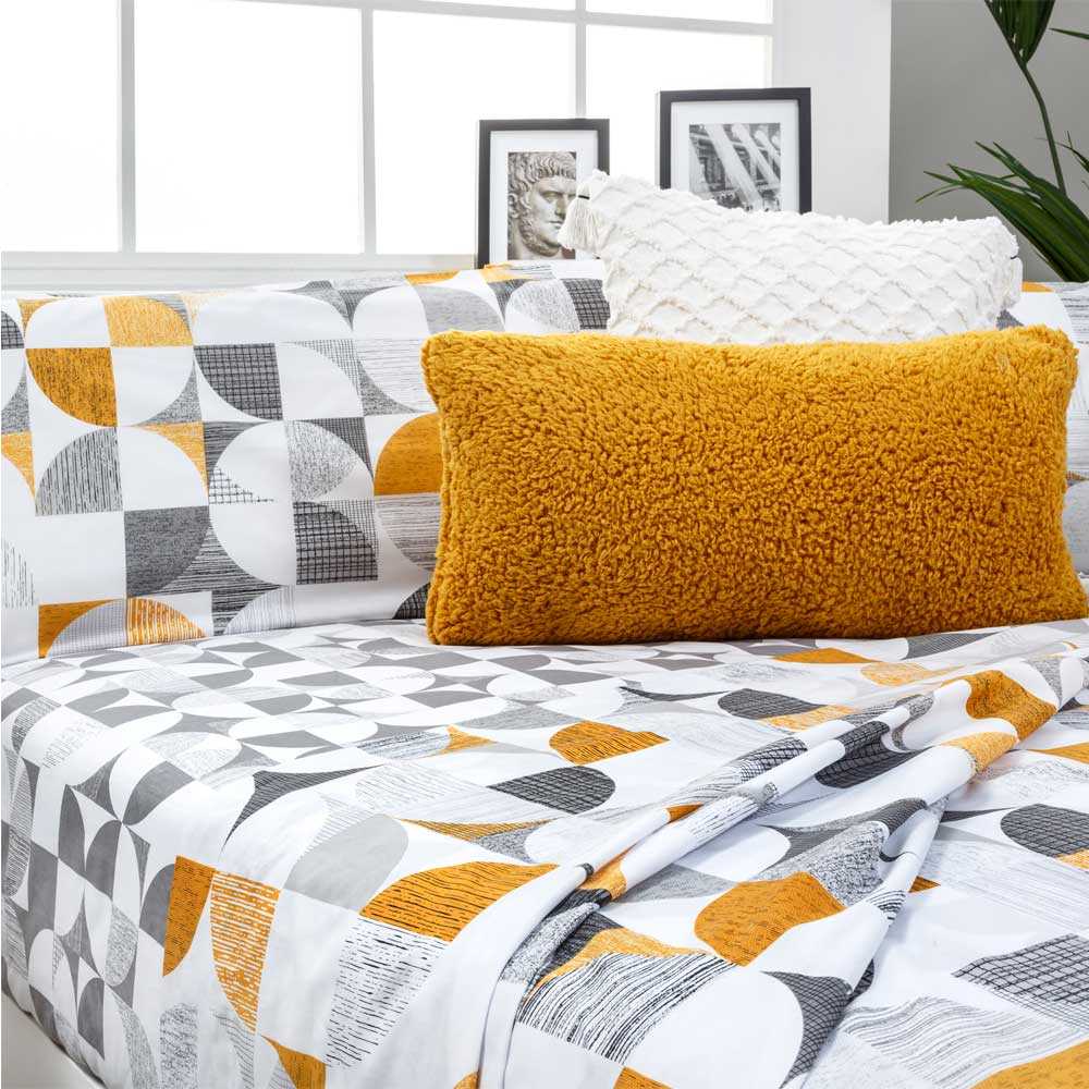 Sábanas  de poliéster-algodón con juego completo de cama, tejido confortable, fácil planchado y acabado duradero para cualquier dormitorio. gris y mostaza carnaby gris