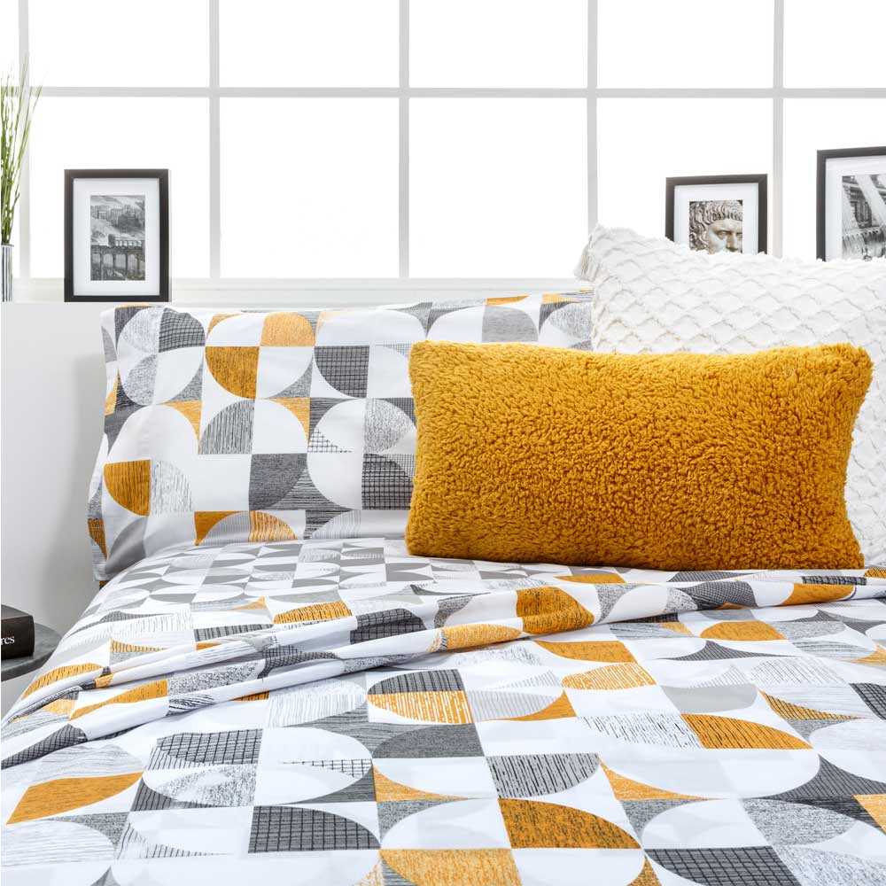 Ropa de cama de poliéster y algodón con sábana bajera, encimera y funda de almohada a juego, diseñada para ofrecer comodidad y practicidad durante todo el año.