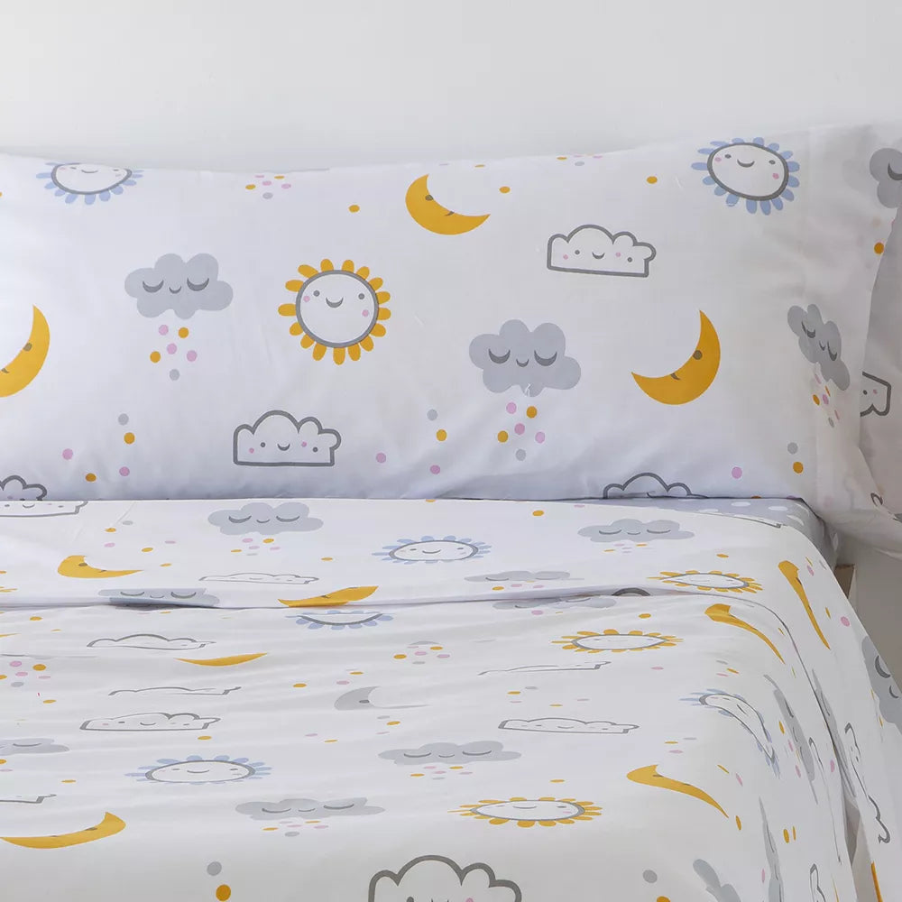Sábanas infantiles gris y mostaza de algodón-poliéster con tejido agradable al tacto, fácil mantenimiento y diseño moderno para dormitorio infanTIL