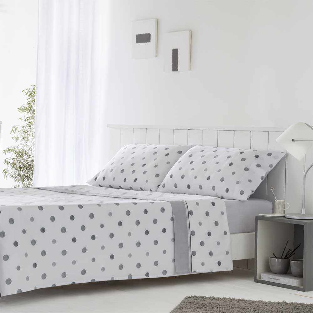 Juego de sábanas de poliéster y algodón compuesto por sábana encimera, bajera ajustable y funda de almohada, con tejido suave, resistente, transpirable y de fácil mantenimiento