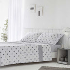 Juego de sábanas de poliéster y algodón compuesto por sábana encimera, bajera ajustable y funda de almohada, con tejido suave, resistente, transpirable y de fácil mantenimiento