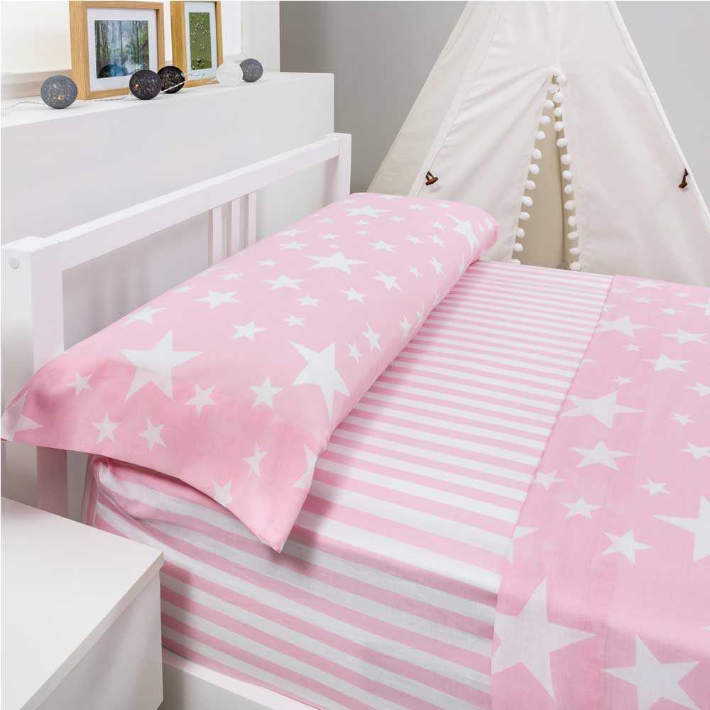 Ropa de cama rosa de poliéster y algodón con tejido transpirable, fácil planchado y textura confortable para todas las estaciones del año.