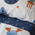 juego de cama infantil juvenil con cohetes algodón poliéster azul con funda nórdica 