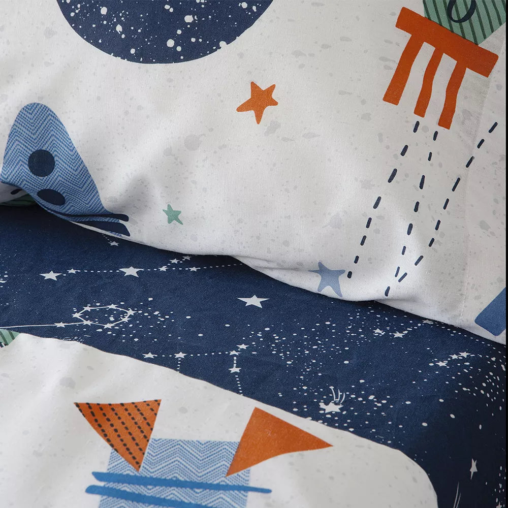 juego de cama infantil juvenil con cohetes algodón poliéster azul con funda nórdica 