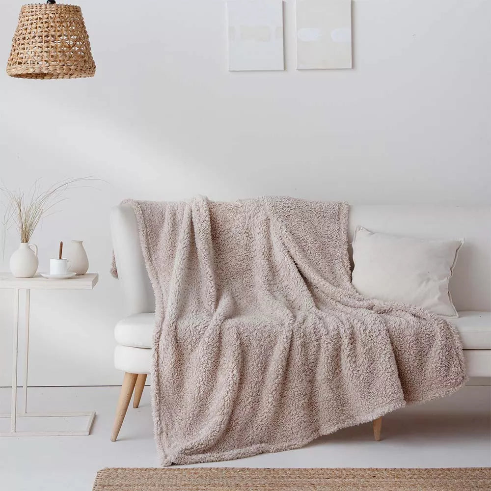 manta plaid multiusos beige ideal para viaje sofá cama