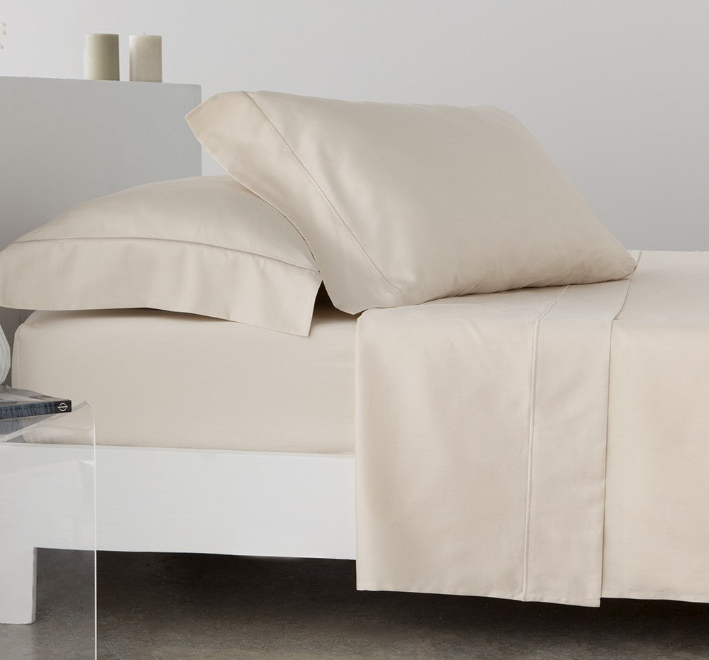 Juego de sábanas beige de satén algodón 300 hilos, suave, transpirable y elegante